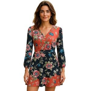 Brooks Brothers Red Fleece Floral V Neck Long Sleeve Fit and Flare Dress - 4